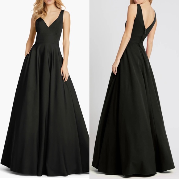 NEW Ieena Mac Duggal BLACK Classic SLEEVELESS Empire Waist A-LINE BALL GOWN - Picture 2 of 15